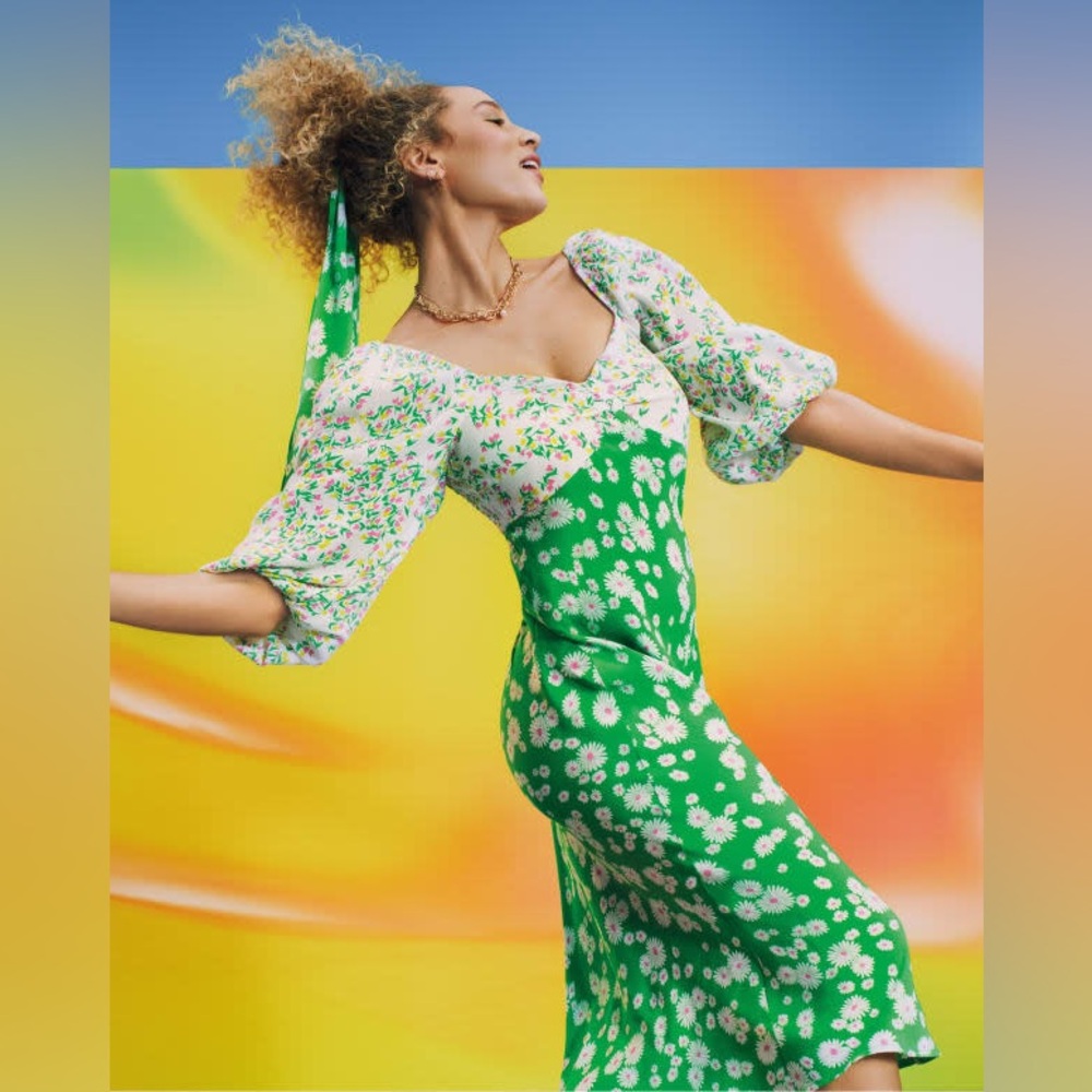 Rixo x Target Green Daisy Midi Dress, size 0, NWT